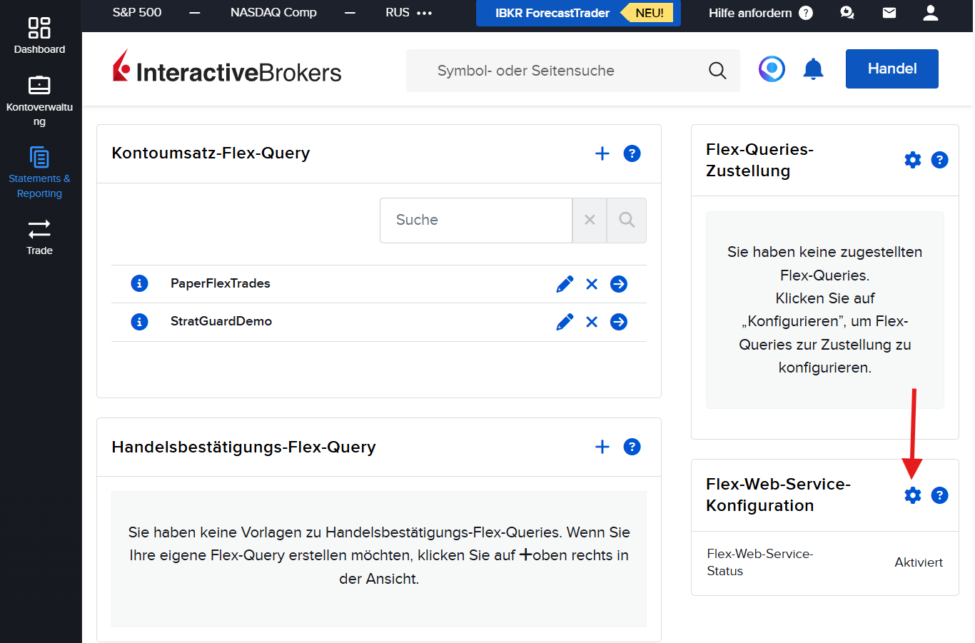 Zahnrad Flex-Web-Service-Konfiguration